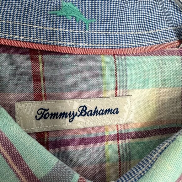 Tommy Bahama Linen Long Sleeve Button Down Shirt 2XL Blue Purple Plaid - Picture 10 of 12